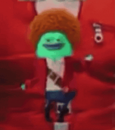 A Blurry Picture Of A Cartoon Character With A Green Hat GIF