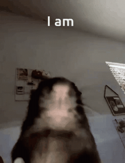 A Blurry Picture Of A Cat With The Words " I Am " On The Bottom GIF