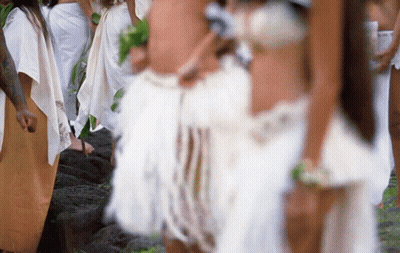 A Blurry Picture Of A Group Of People In White Dresses GIF