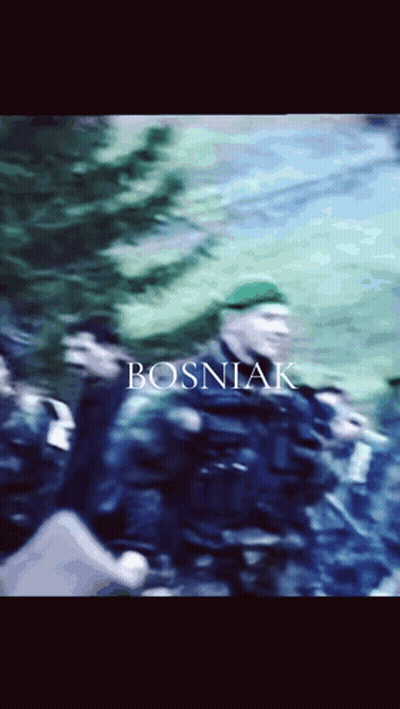 A Blurry Picture Of A Group Of Soldiers With Bosniak Written On The Bottom GIF