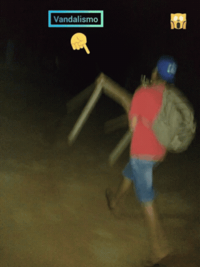 A Blurry Picture Of A Man Carrying A Ladder With The Word Vandalismo On The Top GIF