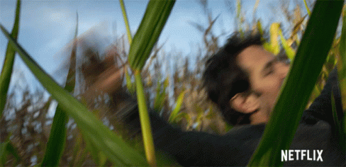 A Blurry Picture Of A Man In A Field With A Netflix Logo In The Corner GIF