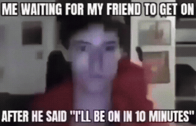 A Blurry Picture Of A Man With The Words `` Me Waiting For My Friend To Get On After He Said '' . GIF