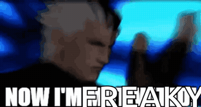A Blurry Picture Of A Man With The Words Now I 'M Freakoy Written On The Bottom GIF