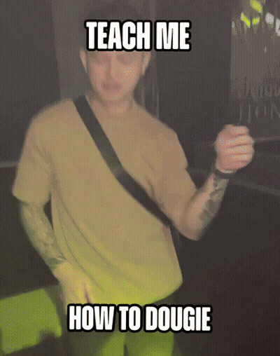A Blurry Picture Of A Man With The Words Teach Me How To Dougie Above Him GIF