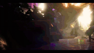 A Blurry Picture Of A Person Standing In A Dark Room With A Purple Light Behind Them GIF