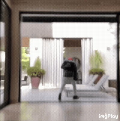 A Blurry Picture Of A Person Standing In Front Of A Sliding Glass Door . GIF