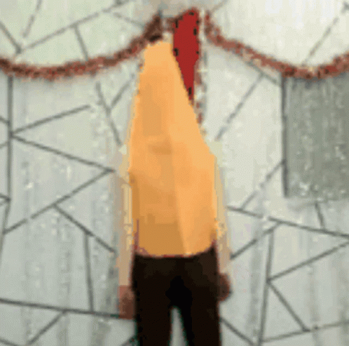 A Blurry Picture Of A Person Wearing A Yellow Cape And A Red Tie GIF