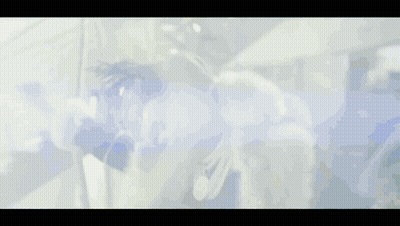 A Blurry Picture Of A Person With A Blue Light Coming From Their Head GIF
