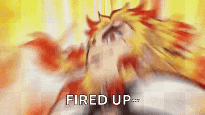 A Blurry Picture Of A Person With Fire Coming Out Of Their Mouth And The Words `` Fired Up '' Written On It . GIF