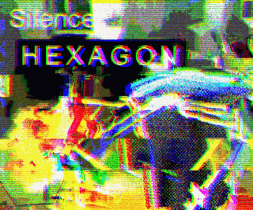 A Blurry Picture Of A Person With The Word Hexagon In The Middle GIF