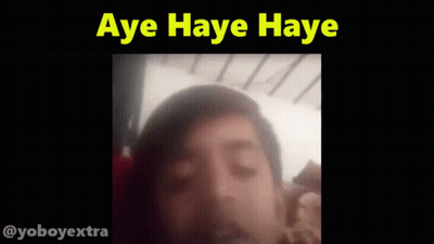A Blurry Picture Of A Person With The Words Aye Haye Haye Above Them GIF