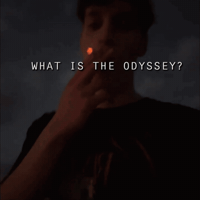 A Blurry Picture Of A Person With The Words " What Is The Odyssey " Below It GIF