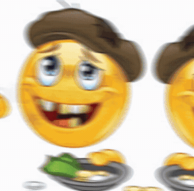 A Blurry Picture Of A Smiley Face With A Brown Hat On GIF