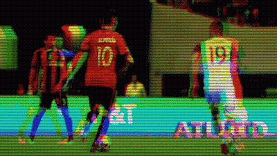 A Blurry Picture Of A Soccer Game With The Word Athletic In The Corner GIF