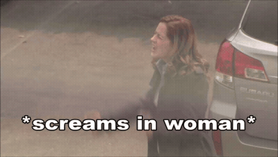 A Blurry Picture Of A Woman Screaming With The Words " Screams In Woman " Above Her GIF