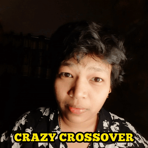 A Blurry Picture Of A Woman With The Words Crazy Crossover Above Her Head GIF