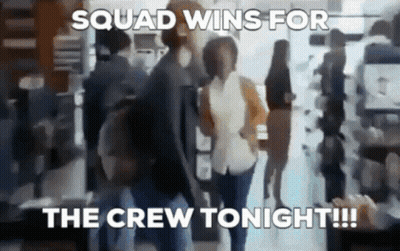 A Blurry Picture Of People Walking With The Caption Squad Wins For The Crew Tonight !!! GIF