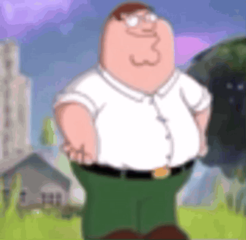 A Blurry Picture Of Peter Griffin From Family Guy Standing In A Field . GIF