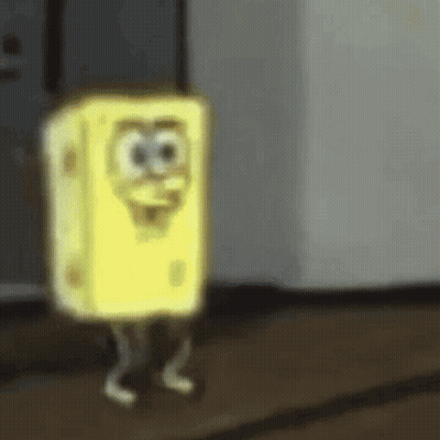 A Blurry Picture Of Spongebob Squarepants Walking In A Doorway . GIF