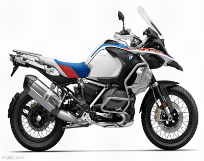 A Bmw Gs 1250 Motorcycle With A Red White And Blue Stripe GIF