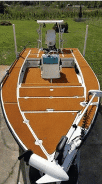A Boat With A Motor Attached To It Is Parked On A Sidewalk GIF