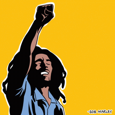 A Bob Marley Poster That Says " Get Up Stand Up " GIF