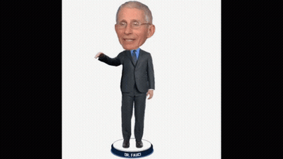 A Bobblehead Of Dr. Fauci Is Displayed On A White Background GIF