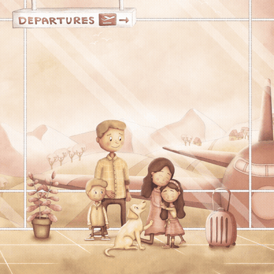 A Book Called When Mum Travels Shows A Family Waiting At An Airport GIF