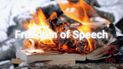 A Book Is Burning With The Words Freedom Of Speech Written Above It GIF