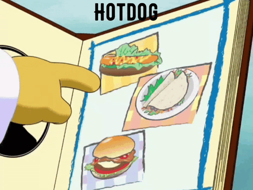 A Book Is Open To A Page That Says " Hotdog " GIF