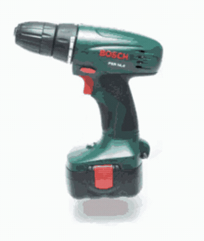 A Bosch Cordless Drill With A Red Button On The Handle GIF