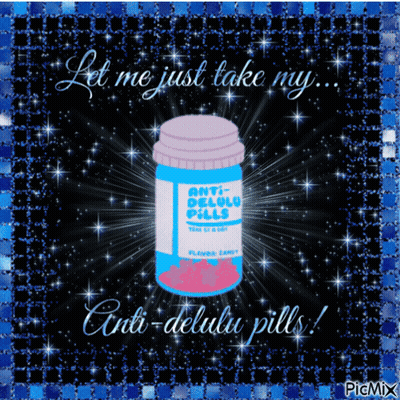 A Bottle Of Anti-Delulu Pills Is On A Blue Background GIF