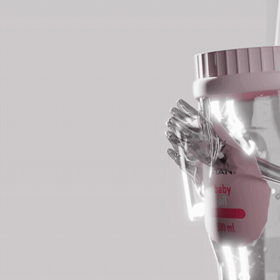 A Bottle Of Baby Oil Is Being Poured Into A Cup GIF