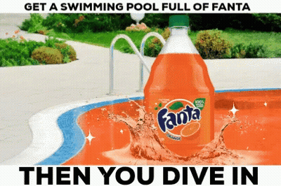 A Bottle Of Fanta Is Splashing In A Pool GIF
