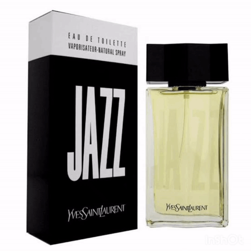 A Bottle Of Jazz By Yves Saint Laurent Sits Next To Its Box GIF