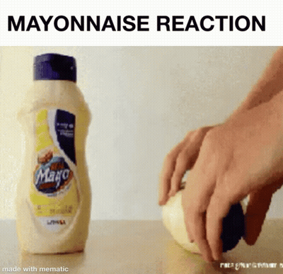 A Bottle Of Mayonnaise Next To A Person Cutting An Egg On A Table GIF