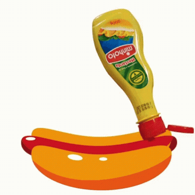 A Bottle Of Minholo Mustard Is Poured Onto A Hot Dog GIF