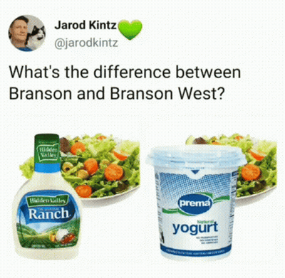 A Bottle Of Ranch Next To A Container Of Prema Yogurt And A Salad GIF