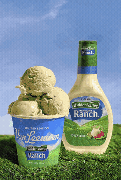 A Bottle Of Ranch Next To A Cup Of Ice Cream GIF