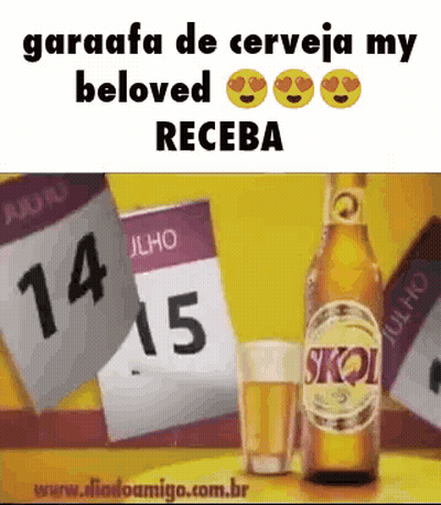 A Bottle Of Skol Beer And A Glass Of Beer Are Sitting On A Table . GIF