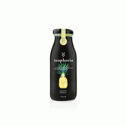 A Bottle Of Teaphoria Kombucha Strawberry Has A Strawberry On The Label GIF