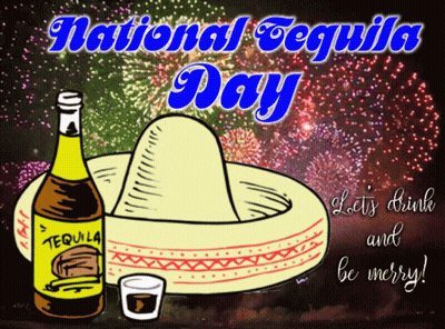 A Bottle Of Tequila Next To A Sombrero And A Shot Glass GIF