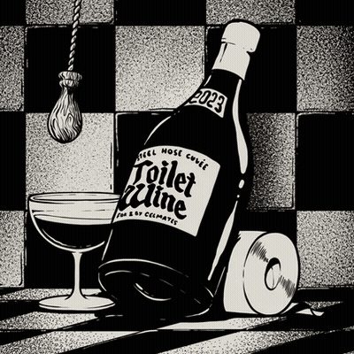 A Bottle Of Toilet Wine Sits Next To A Roll Of Toilet Paper And A Glass GIF