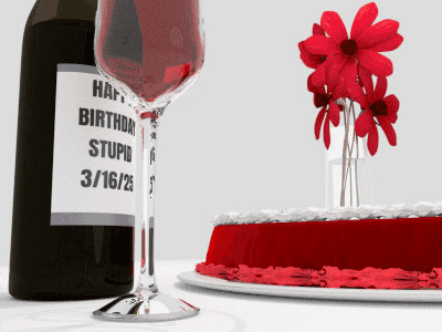 A Bottle Of Wine Has A Label That Says " Happy Birthday Stupid 3/16/16 " GIF