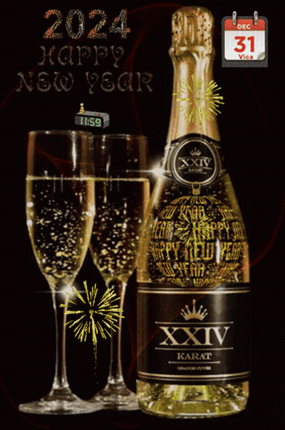 A Bottle Of Xiv Karat Champagne With Two Glasses GIF