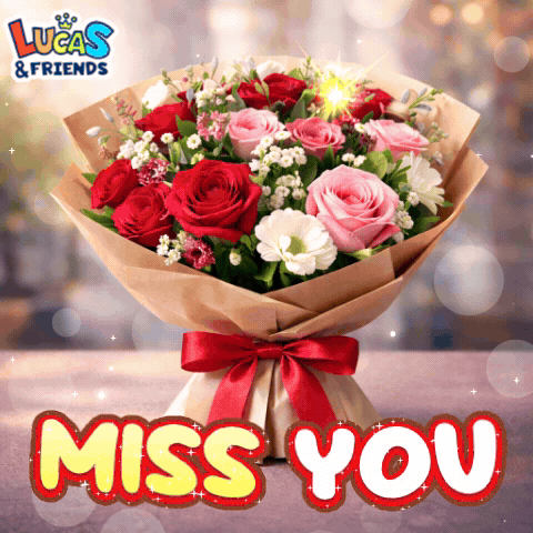 A Bouquet Of Flowers With Lucas & Friends Written On The Top GIF