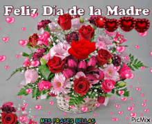 A Bouquet Of Flowers With The Words Feliz Dia De La Madre Written On It GIF