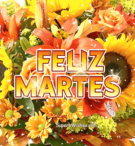 A Bouquet Of Flowers With The Words Feliz Martes Written On It GIF