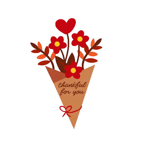 A Bouquet Of Flowers With The Words Thankful For You Sticker